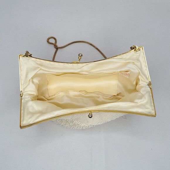 Vintage Walborg Beaded Formal Evening Bag Purse Pearlescent Iridescent Cream - Picture 5 of 9